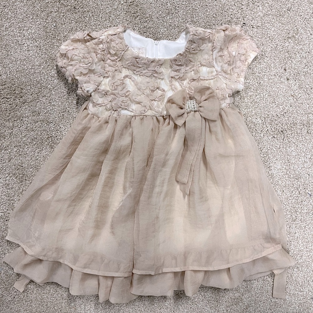 Isabella & Chloe Toddler dress. Dressy little girls dress tan 24m